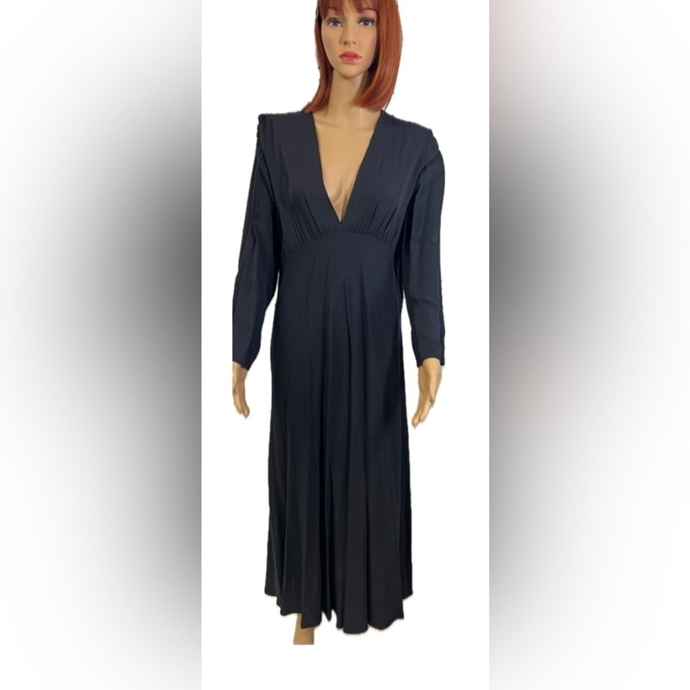 NWT ZARA Flowy Midi Dress Longsleeve XL Anthracite Grey
